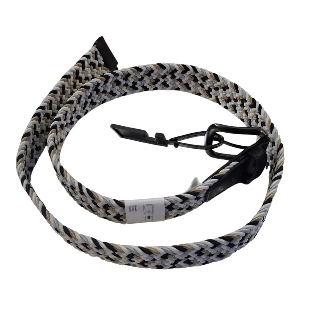 Nike Mens G-Flex Woven Braided Stretch Golf Belt Navy Tan White Size M 34-36
